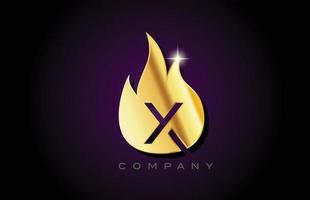 oro dorato fiamme x alfabeto lettera logo design. modello di icona creativa per affari e società vettore