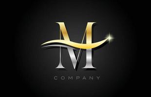 design del logo della lettera dell'alfabeto m grigio oro. modello di icona creativa per affari e società vettore