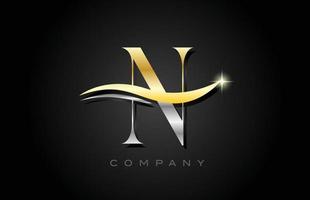 design del logo della lettera dell'alfabeto n grigio oro. modello di icona creativa per affari e società vettore