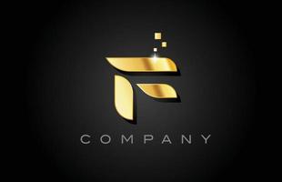 metallo oro f alfabeto lettera logo icona design. modello creativo per azienda con punti