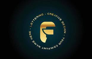 oro f alfabeto lettera logo icona design con testo. modello creativo dorato per affari e società con cerchio