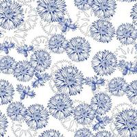 modello vettoriale senza cuciture con fiordaliso in stile toile de jouy. fiori blu isolati su sfondo bianco. design di stampa per sfondi, tessuti, tessuti, confezioni regalo, piastrelle di ceramica