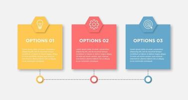 elemento di design infografica timeline e opzioni numeriche. concetto di business con 3 passaggi. può essere utilizzato per il layout del flusso di lavoro, il diagramma, il rapporto annuale, il web design. modello di business vettoriale per la presentazione.