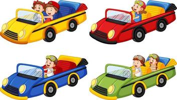 set di bambini diversi con auto decappottabili vettore