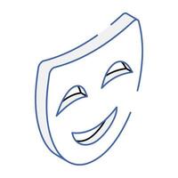 un'icona isometrica della maschera teatrale vettore