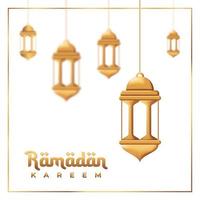 carta vettoriale ramadan kareem con lanterne in metallo dorato 3d. annunci ramadan kareem, volantino, invito, biglietto di auguri. sfondo islamico. illustrazione vettoriale