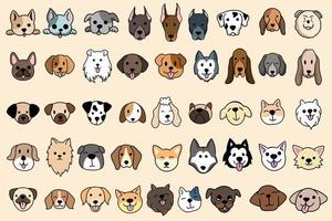 set mega raccolta bundle carino cucciolo cuccioli cane animale domestico cartone animato doddle divertente faccia felice per bambini e bambini illustrazione vettore