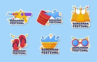 set di adesivi del festival di songkran vettore