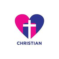 logo croce con amore o design icona per la comunità cristiana vettore