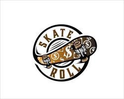 disegni del logo del rullo dello skate board per un servizio semplice e moderno