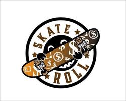 disegni del logo del rullo dello skate board per un servizio semplice e moderno vettore