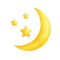 simbolo del ramadan vettoriale. luna crescente 3d realistica e stelle. vettore