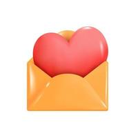 3d vettore icona busta aperta lettera, lettera di posta con cuore rosso.