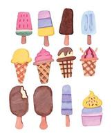 raccolta di illustrazione di gelato con stile acquerello vettore