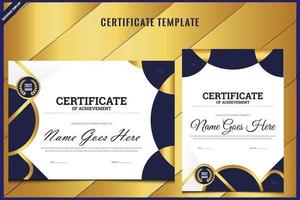 modello di progettazione del certificato, progettazione del certificato creativo, progettazione del modello del certificato blu navy dorato premium., progettazione del modello del diploma, progettazione del certificato di apprezzamento. blu e oro, mockup, annunci vettore