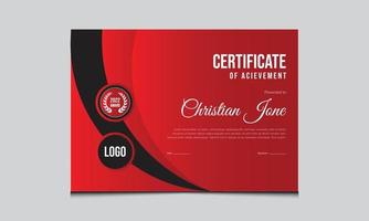 modello di certificato moderno con colori eccellenti. design del modello di certificato nero rosso premium, stampa, mockup. vettore