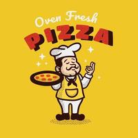 illustrazione del carattere della mascotte dello chef che cucina pizza
