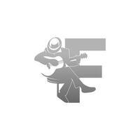 silhouette di persona che suona la chitarra accanto alla lettera f illustrazione vettore