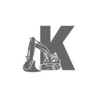 icona dell'escavatore con illustrazione del design della lettera k vettore
