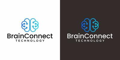 design del logo della connessione cerebrale in colore blu. vettore
