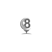 numero 8 e design del logo dell'icona della pallina da golf vettore