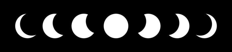 cornice bordo bianco fasi lunari, segno banner wicca. simbolo della dea wiccan pagana tripla luna, geometria sacra, ruota dell'anno, vettore isolato su sfondo nero