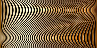 banner a strisce ondulate d'oro. linee di zebra dell'Africa psichedelica. modello astratto. trama con curve a righe ondulate. sfondo di arte ottica. design di lusso dorato d'onda, modello ipnotico di illustrazione vettoriale