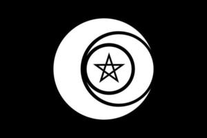 simbolo wiccan della tripla dea e cerchio del pentacolo. segno religioso della tripla luna. icona bianca neopaganesimo logo wicca. la terra e il parto. vettore di mezzaluna, mezza e luna piena isolato su nero