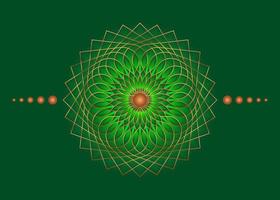 mandala della geometria sacra, icona del cerchio meditativo oro fiore verde, design del logo geometrico, ruota religiosa mistica, concetto del quarto chakra indiano, illustrazione vettoriale isolata su sfondo verde