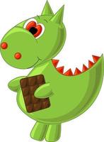 dinosauro verde con cioccolato in stile cartone animato vettore