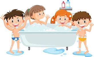 bambini felici nella vasca da bagno vettore