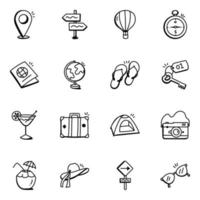 set di icone disegnate a mano di viaggio vettore