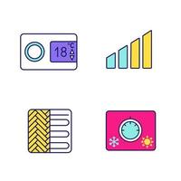 set di icone a colori per aria condizionata. termostato digitale, livello di potenza, riscaldamento a pavimento, termoautonomo. illustrazioni vettoriali isolate