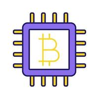 icona del colore di mining della CPU. hardware per il mining di criptovalute. segno bitcoin all'interno del microchip. denaro digitale. illustrazione vettoriale isolata