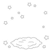 scena con nuvole e stelle. pagina del libro da colorare per bambini. personaggio in stile cartone animato. illustrazione vettoriale isolato su sfondo bianco.