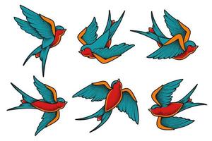 set di uccelli di rondine del tatuaggio della vecchia scuola vettore