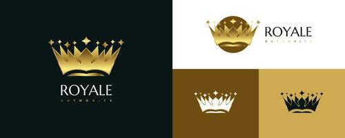 design del logo della corona d'oro di lusso. logo o icona della corona reale o della regina. elegante illustrazione vettoriale di diadema