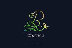 lettera b logo design con foglia e concetto di natura in sfumatura verde. logo della firma della lettera b per l'identità del marchio aziendale vettore