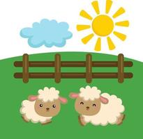 pecore in un campo in erba vettore