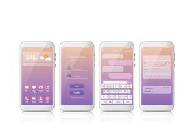nuovo stile moderno realistico del telefono intelligente mobile. smartphone vettoriale con set di schermate ui, ux, gui. design di accesso dell'interfaccia e app di messaggistica sms su sfondo bianco.