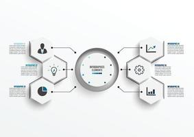 modello di infografica vettoriale con etichetta di carta 3d, cerchi integrati. concetto di affari con 6 opzioni. per contenuto, diagramma, diagramma di flusso, passaggi, parti, infografiche della sequenza temporale, flusso di lavoro, grafico.