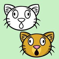 una serie di disegni a colori e schizzi. simpatico cartone animato gattino arancione guarda e meraviglie, faccia di gatto, illustrazione vettoriale su sfondo chiaro