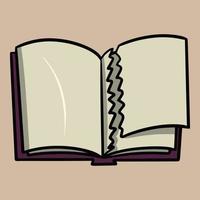atteggiamento negligente verso i libri, un vecchio libro aperto con una pagina strappata, fumetto illustrazione vettoriale su sfondo beige