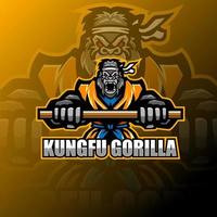 logo della mascotte di kungfu gorilla esport vettore