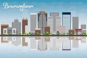 skyline di birmingham alabama con edifici grigi, cielo blu e riflessione vettore