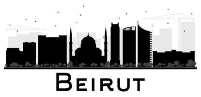 silhouette in bianco e nero dell'orizzonte della città di beirut. vettore