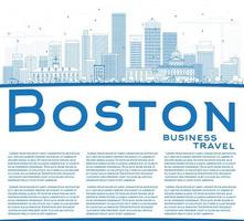 delinea lo skyline di Boston con edifici blu e copia spazio. vettore