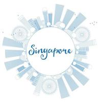 delinea lo skyline di singapore con punti di riferimento blu e copia spazio. vettore