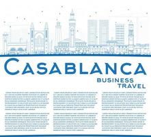 delinea lo skyline di casablanca con edifici blu e copia spazio. vettore