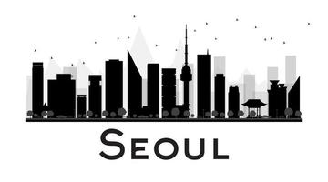 silhouette in bianco e nero dell'orizzonte della città di seoul vettore